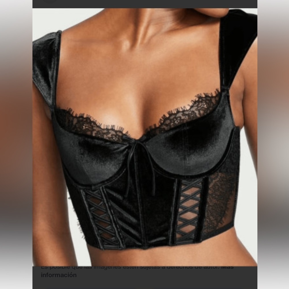 Victoria's Secret Black Lace-Trim Bustier Crop Top